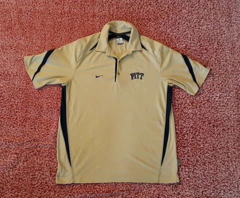 Nike Pitt Panthers Gold Men's Large Dri-Fit Polo Short Sleeve Button Football Cover