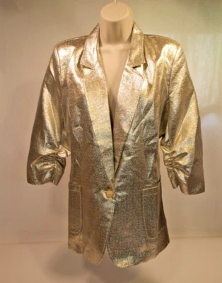 Berek Gold Metallic Ruched 3/4 Sleeve Blazer Size Large - Image 1 of 4