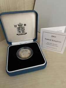 2003 Silver Proof One Pound £1 Coin Royal Arms Design with Box and Certificate - Picture 1 of 5