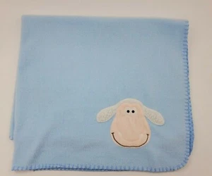 Blankets & Beyond Baby Blanket Blue w Lamb Soft Fleece Sewn Trim Boy B79 - Picture 1 of 4