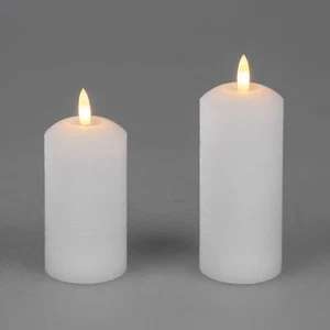 2er Set LED Kerzen  RUSTIK weiß H. 10cm + 12cm mit Timer aus Wachs Formano - Bild 1 von 1