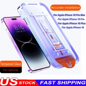 Pour iPhone 16 Pro Max 16 Plus Verre Trempé Protecteur d'écran Alignement Auto USA - Photo 1 sur 13