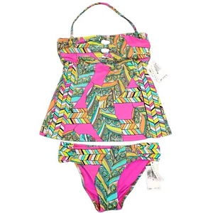 $168 Trina Turk Tuvalu 2 Piece Tankini Swimsuit Bathing Suit Colorful Print Sz 4 - Picture 1 of 17