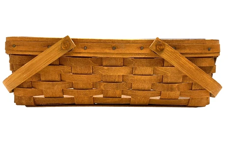 Longaberger Picnic Basket Protector Double Swing Handles Handwoven 1987 Vintage Cover