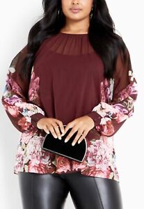 CITY CHIC Alice Top in Oxblood Plus Size XXL / 24 NWT [RRP $99.95]