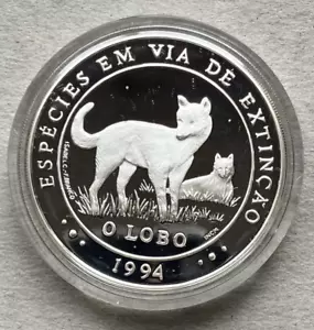 PORTUGAL 1000 escudos plata 1994 O LOBO - Animales en Peligro de Extinción - Imagen 1 de 2