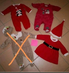 PAKET 56/3 *  3 Teile * Mädchen 56 * Weihnachten Strampler Outfits Kleid  - Bild 1 von 4
