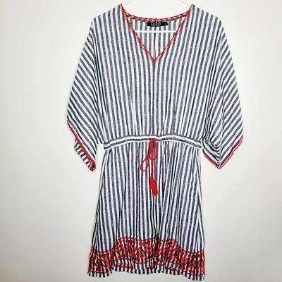 Vestido Lauren Ralph Lauren Feminino de Linho Tamanho 2 Cinza Praia Listras Brancas 4 de Julho - Imagem 1 de 4