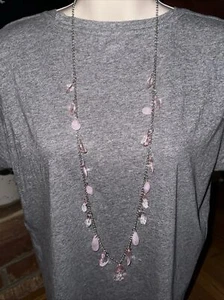 J CREW Lange Rosa Rauchquarz Kristall Charms Silber Kette Halskette NEU 💗225 - Bild 1 von 3