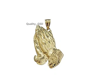 Real 10k gold charm pendant Praying Hand 10kt Yellow For chain Men Women - Picture 1 of 11