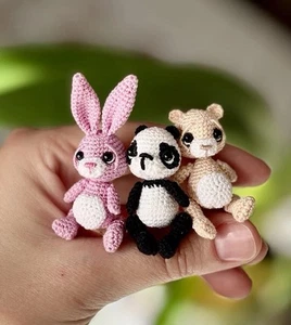 Cute Pocket-Sized Animal Trio – Bunny, Panda & Bear – Handmade Gift - Picture 1 of 16