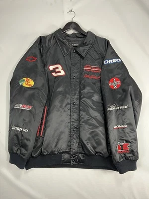 RARA Chaqueta Nascar Dale Earnhardt The Intimidator Negra Satinada Patrocinador Parcheada XL Foto 1 de 4