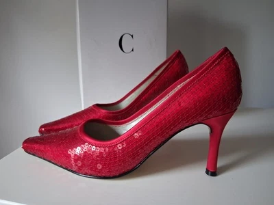 Zapatos de salón Caparros rojo brillante con lentejuelas punta para mujer talla 8 tacón alto 3 pulgadas Foto 1 de 4