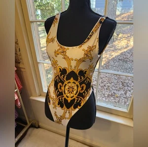 Black Bead One Piece Swimsuit With Gold And Black Details Size Small - Picture 1 of 7