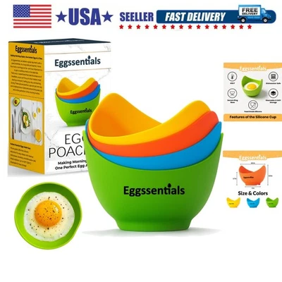 Poached Egg Cups - Pack of 4 - BPA Free Silicone Egg Poacher Cups - Nonstick ... - Image 1 of 4