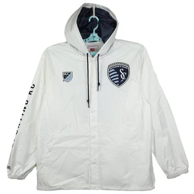 KC Sporting Mitchell & Ness MLS Large Light Weight Windbreaker Jacket White NWT - Image 1 of 4