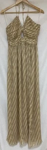 Ramy Brook Athena Metallic Stripe Silk Blend Halter Dress $645 - Size 10 - Picture 1 of 24
