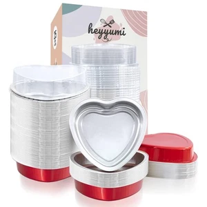 Aluminum Foil Mini Heart Cake Pan, 25pcs 9oz Disposable Heart Shaped Cake Pan... - Picture 1 of 6