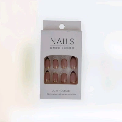 PRESIONA LAS UÑAS POSTIZAS DE UN MINUTO 24 piezas rosa almendra medio/oro/puntas HAZLO TÚ MISMO Foto 1 de 4