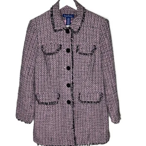 Vintage 90s Y2K Evan-Picone Pink Boucle Tweed Hip-Length Blazer Coat, Size 10 - Picture 1 of 11