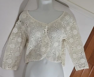 Dressbarn Crochet Beige Open Cardigan/Sweater/ 3/4 Long Sleeve Y2K Cottagecore - Picture 1 of 13