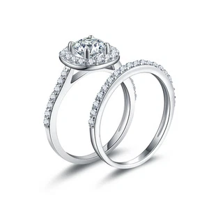 925 Sterling Silver Cz Halo Wedding Band Engagement Rings Set Size 2.5-15 S7951 - Picture 1 of 7