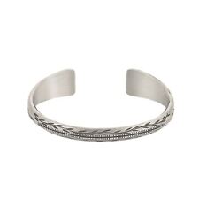 99 Silver Bangle Hill Tribe Chunky Leaf Pattern Engraved Cuff - 81stgeneration