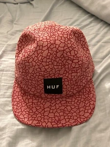 Huf Red 5 Panel Strapback Adjustable Hat - Quake Pattern Flat Brim- Huf Headware - Picture 1 of 4