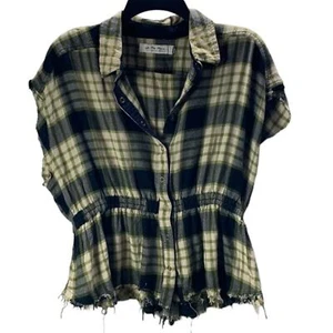 We the free Gold & Black Plaid Short Sleeves Button-down Women's Shirt Size S - Picture 1 of 7