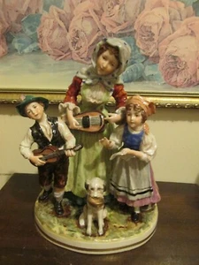 Antique Dresden Germany Porcelain Figurine Mom With Kids & Dog Street Musicians - Picture 1 of 12