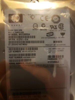 HP HARD DRIVE BF0728B26A 72.8 GB 15K Ultra320 SCSI - Image 1 of 2