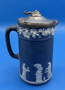 RARE Antique Wedgwood Dark Blue Jasper Trojan Jug 7" tall W/ Lid 1880s!!!!!!!!! - Picture 1 of 20
