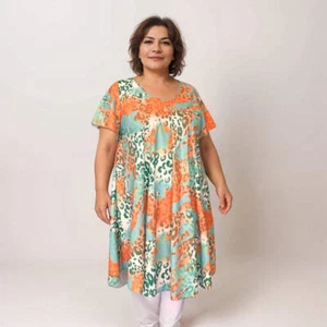 ROCKTHOSECURVES WOMENS DRESS MULTI PRINT V NECK SHORT SLEEVE SWING PLUS SIZE - Picture 1 of 11