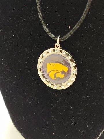 Kansas State University Wildcats Mascot Necklace Purple Gold Silver Rhinestone Cover