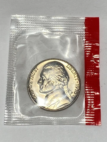 1970 D Jefferson Nickel  ~ Uncirculated Coin in Cellophane from Mint Set Cover