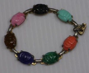 L - VINTAGE CORO SIGNIERTES SKARABÄUS ARMBAND, 7 MEHRFARBIGE STEINE, 7 ZOLL - Bild 1 von 4