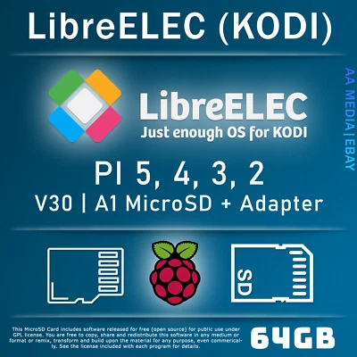 64GB or 128GB LibreELEC Preloaded Micro SD Card RaspBerry Pi 5, 4, 3 & 2 - Image 1 of 4