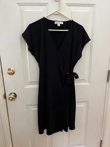 Michael Kors Black Side Tie V-Neck Faux Wrap Dress Womens Size L - Picture 1 of 10