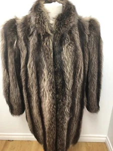 Natural RACCOON FUR COAT Jacket Sz.L - Picture 1 of 4