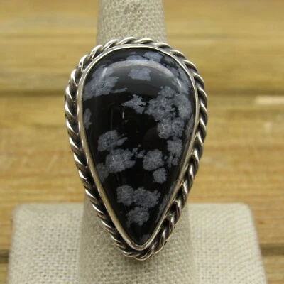 Anillo de plata esterlina copo de nieve obsidiana talla 8,5 de José Campos Foto 1 de 4
