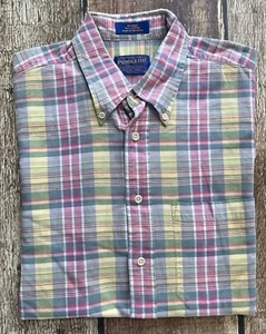 PENDLETON SHORT SLEEVE PASTEL PLAID SHIRT PINK YELLOW MENS MEDIUM EXCELLENT - Picture 1 of 6