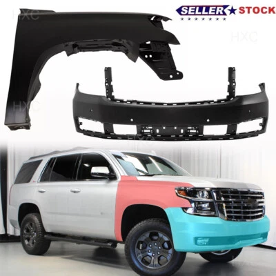 Set of 2 Front Bumper Cover & Fender Right Side For 15-20 Chevy Tahoe Suburban Foto 1 de 4