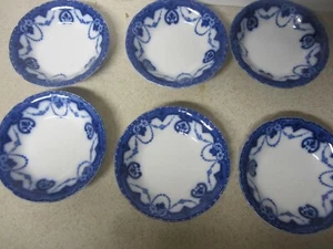 LOT OF 6 FLOW BLUE CHINA GRINDLEY ENGLAND BISLEY BERRY FRUIT DESSERT BOWL - Picture 1 of 5