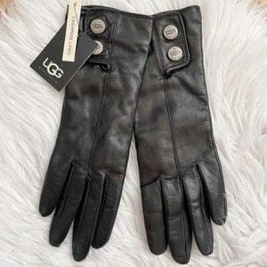 UGG Woman gloves Black leather and Cashmere - Picture 1 of 5