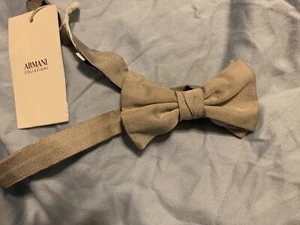 $175 Giorgio Armani Mens  Classic Bow Tie Silk GAU Silver  Size OS - Picture 1 of 4