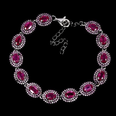 925 Sterling Silver Bracelet Oval Ruby 6x4mm Sapphire Diamond Cut Gemstone 8.5 - Image 1 of 4