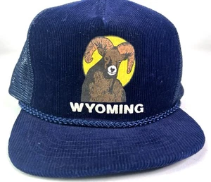 Cappello in velluto a coste Wyoming regolabile blu navy berretto vintage logo Ram snapback otto - Foto 1 di 7