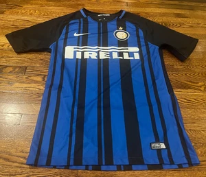 Inter Milan Jersey Adult S Blue Black Striped Home 2017-2018 Soccer - Picture 1 of 9