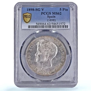 Spain 5 pesetas Alfonso XIII Child Portrait KM-707 MS 62 PCGS silver coin 1898 - Picture 1 of 4