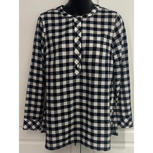 Talbots Petites blau/weiß kariertes Popover-Top Bandkragen 1/2 Knopf Größe Sp - Bild 1 von 9
